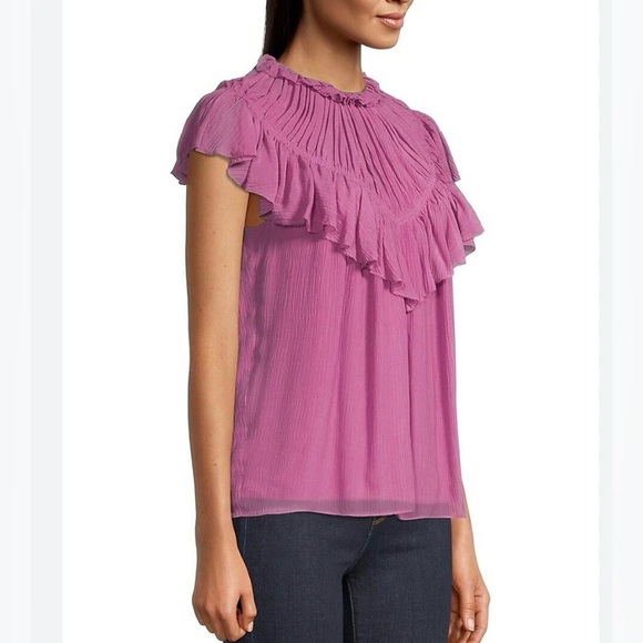 Rebecca Taylor Pink Pleated Bib Collar Blouse SIZE S - Picture 1 of 9